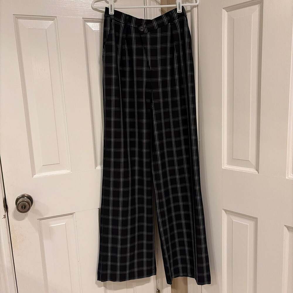 Jolt Women's High-Rise Wide Leg Plaid Casual‎ Trouser Pants Size Small